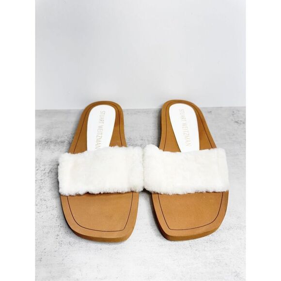 STUART WEITZMAN Cammy Slide Sandal 9B Ivory  Natural Sheep Shearling Leather NEW - Picture 4 of 7